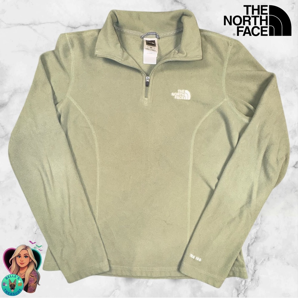 The North Face Womens Small Green TKA 100‎ Fleece 1/4 Zip Pullover Top Jacket